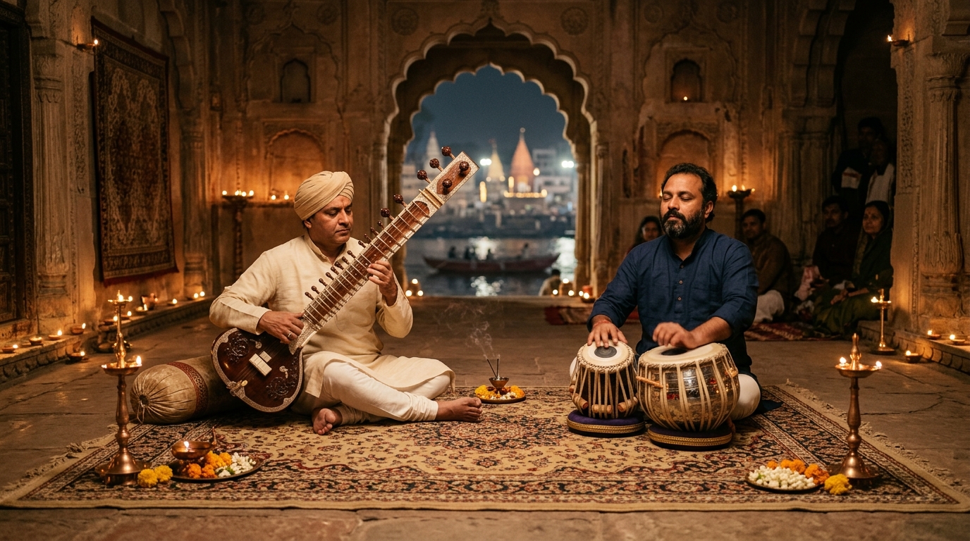 Sitar and tabla in a classical music setting